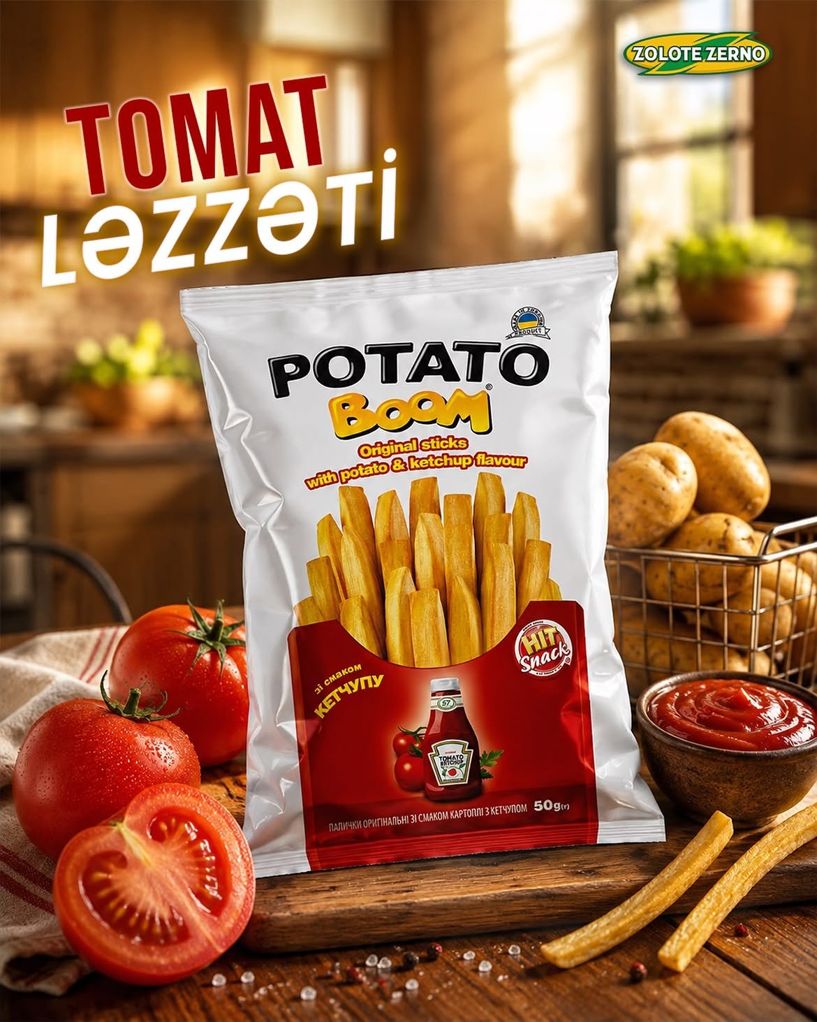 🍅🥔 Kartofun xırtıldayan ləzzəti, ketçupun iştahaçan dadı — indi bir paketdə!